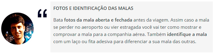 Fotos e identificação das malas