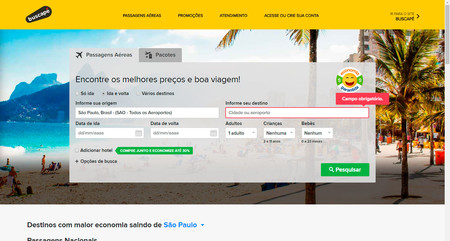 Site Buscapé Viagens