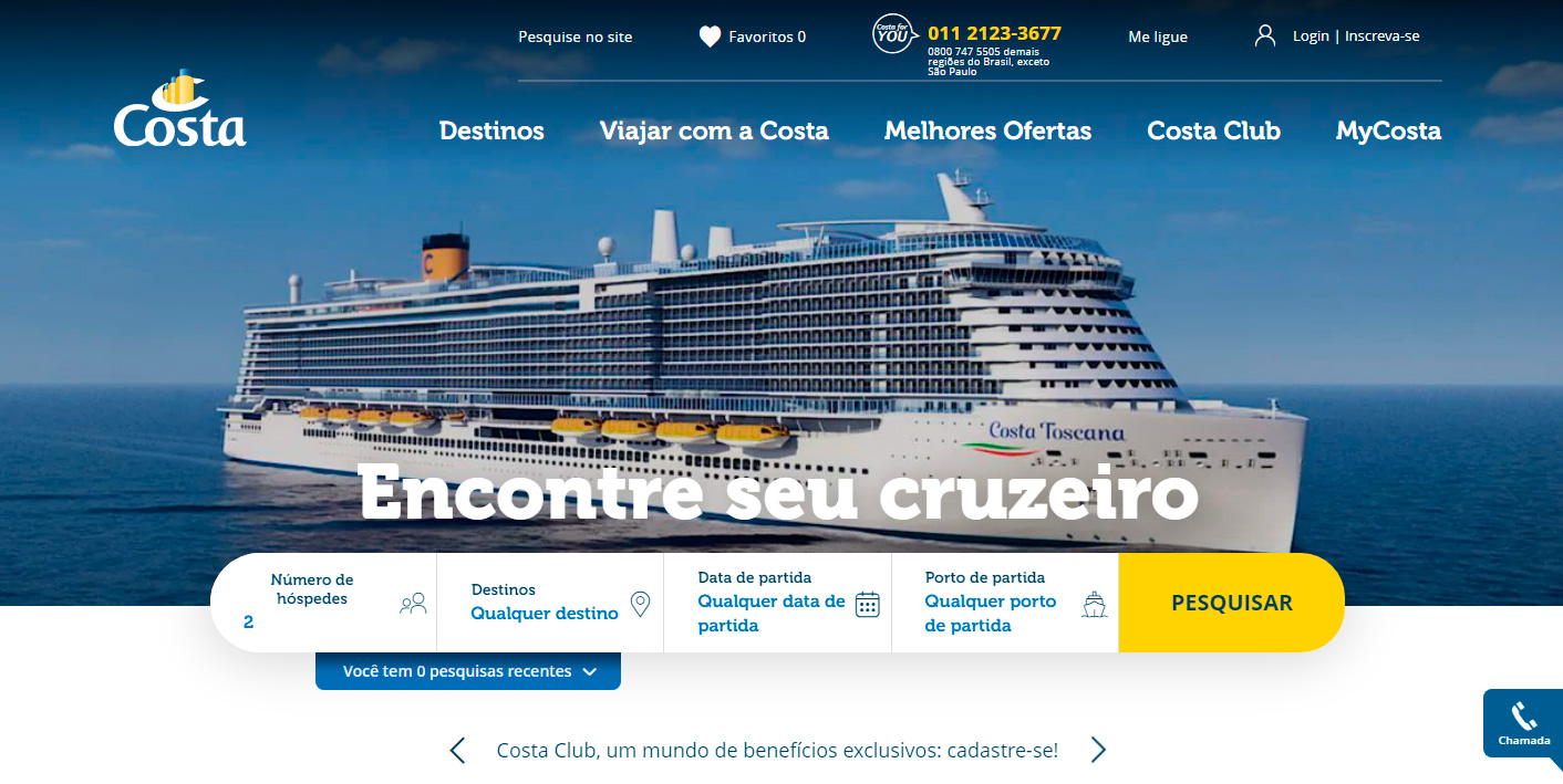 Vale a pena fazer pesquisa em sites de cruzeiros marítimos como o site da Costa Cruzeiros