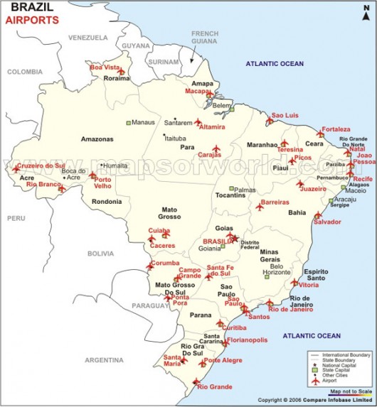 Mapa aeroportos Brasil e mundo Para