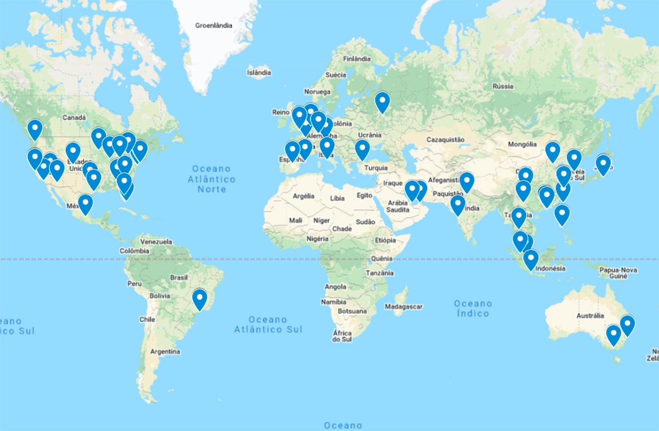 Mapa dos principais aeroportos do mundo