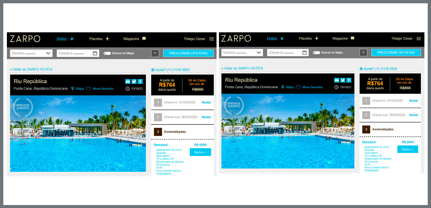 Comparação de viagem com menos dias para Punta Cana no Zarpo