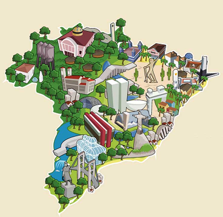 Mapa de destinos turísticos para fazer viagem no Brasil