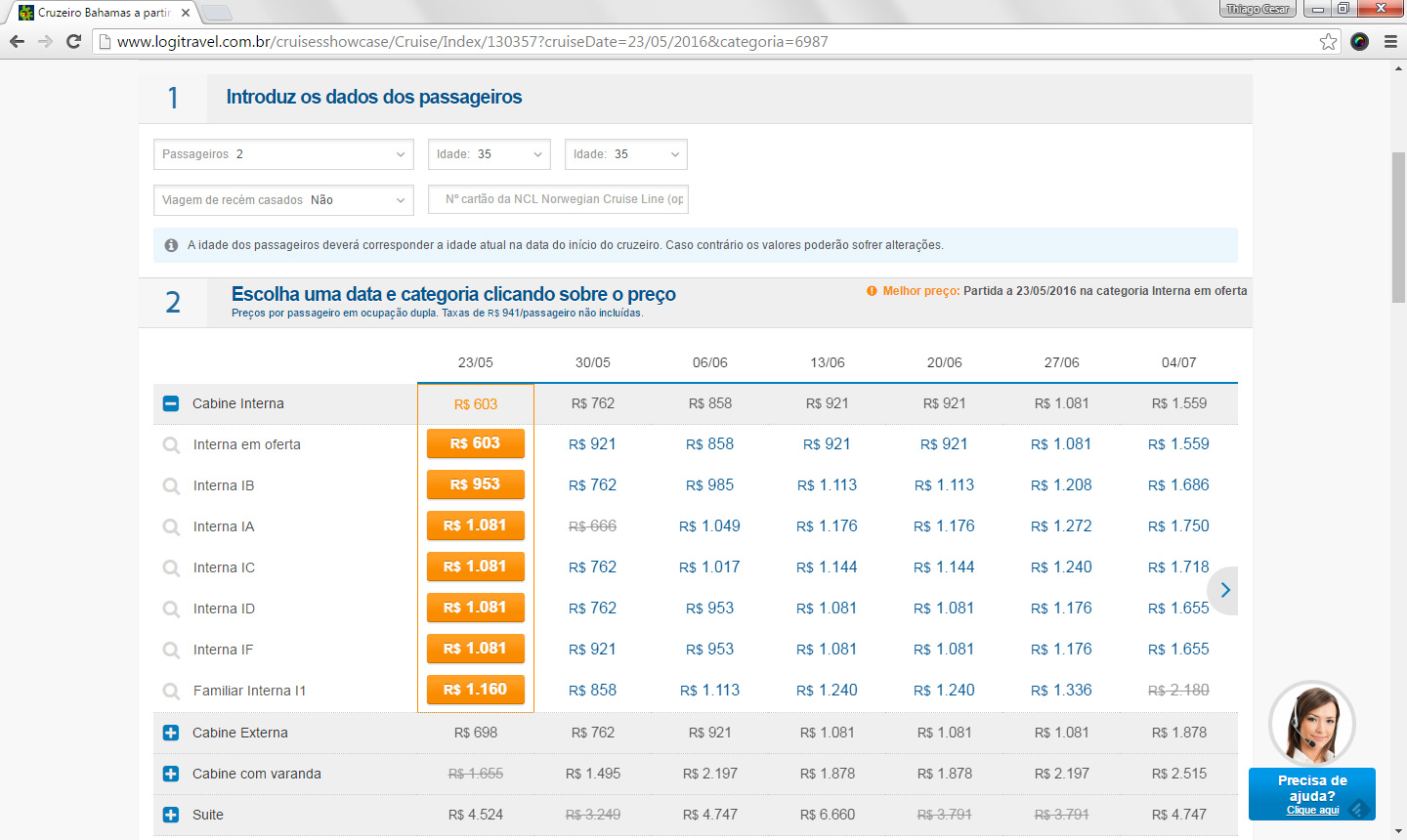 Escolha da oferta de cruzeiro LogiTravel