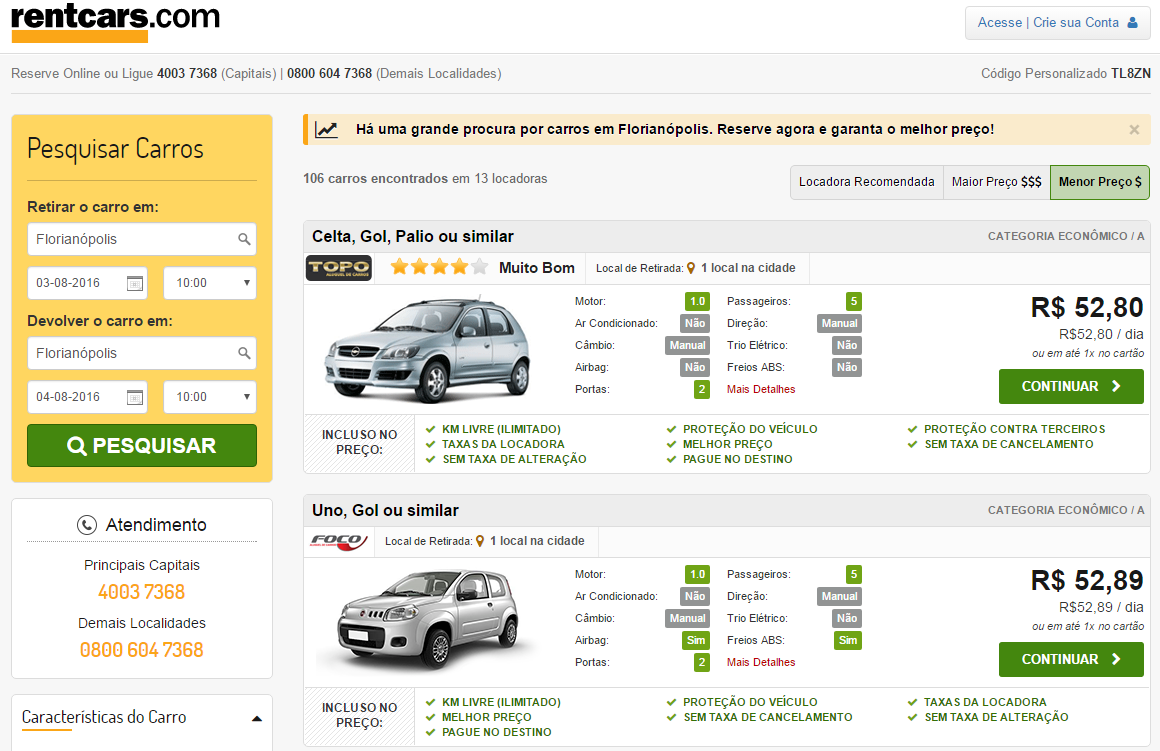 Resultado da pesquisa - Rentcars
