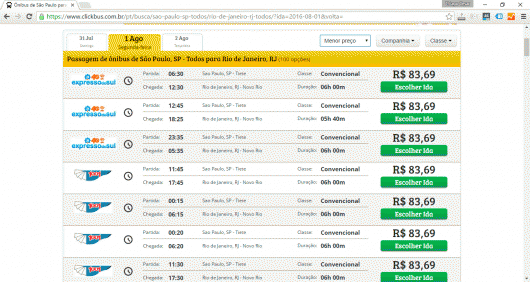 Disponibilidade de passagens ClickBus