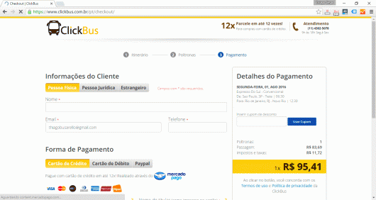 Informações de pagamento ClickBus