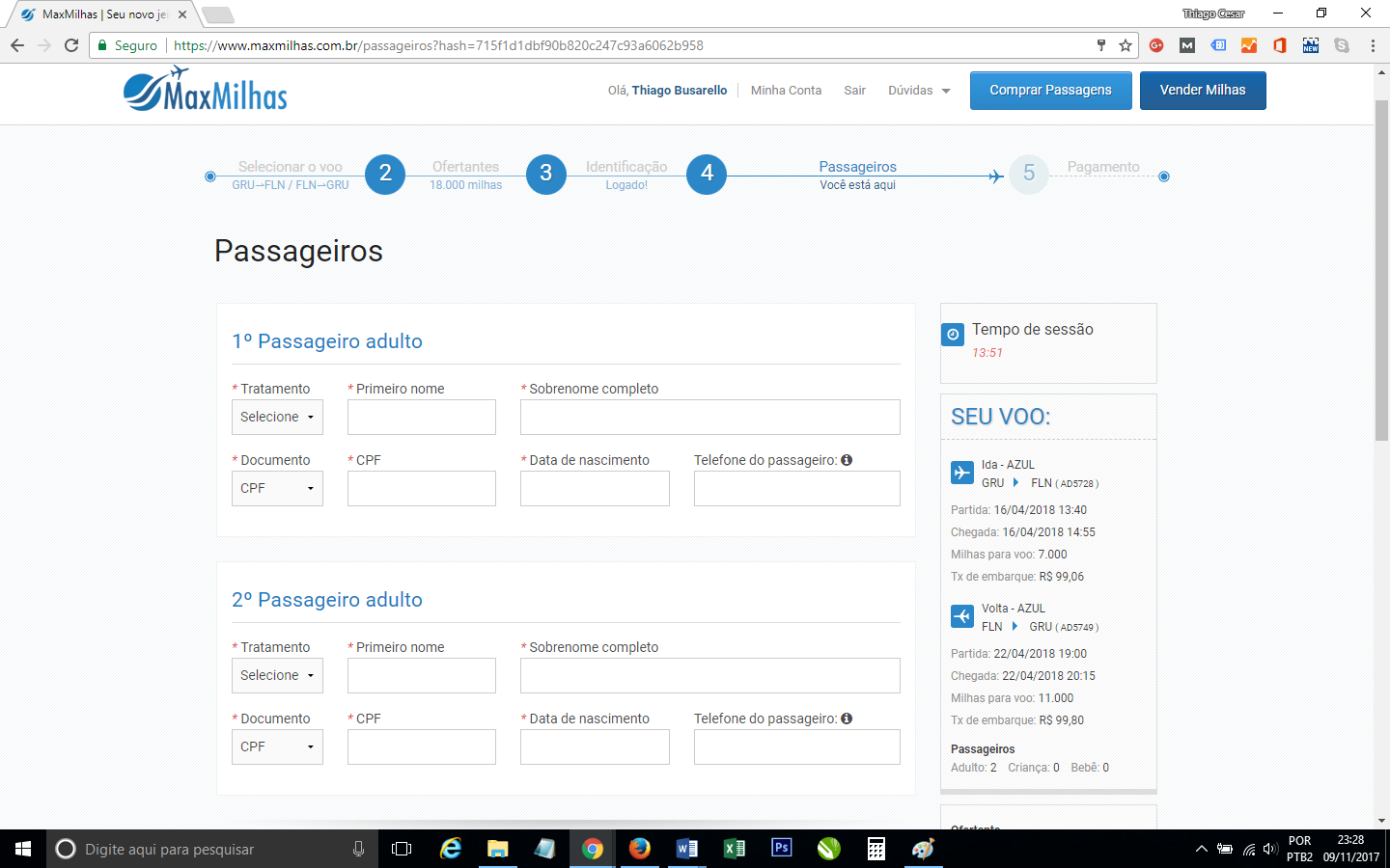 Tela de compra de passagem da MaxMilhas