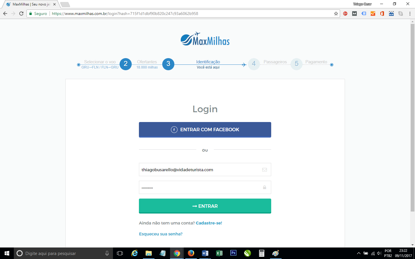 Tela de login da MaxMilhas