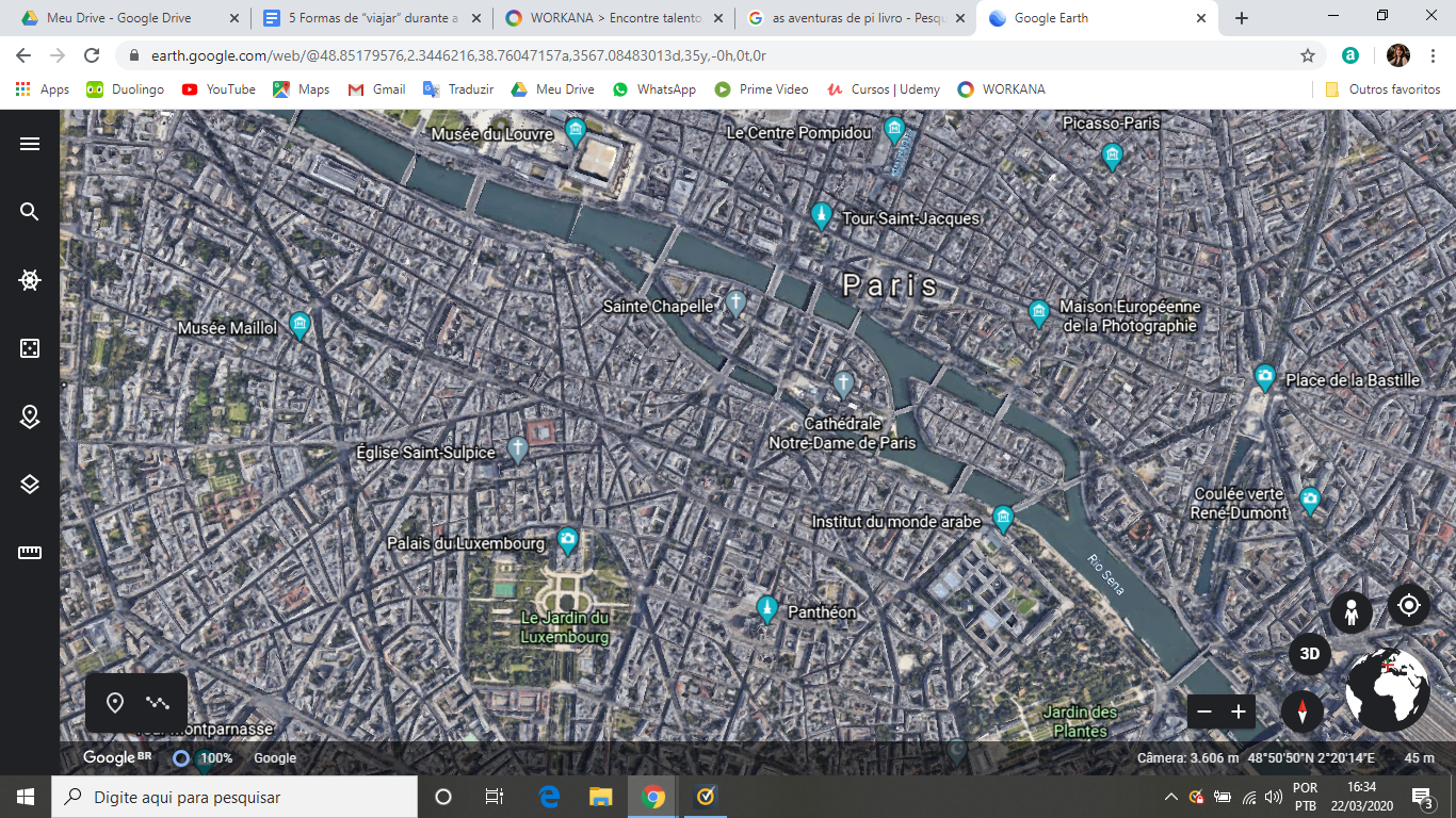 Pontos turísticos de Paris pelo Google Earth