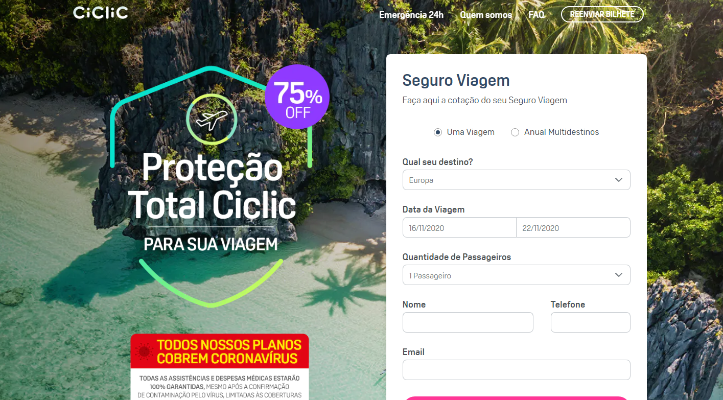 Site da Ciclic Seguro Viagem