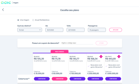 Tela de consulta dos planos Tela de consulta dos planos