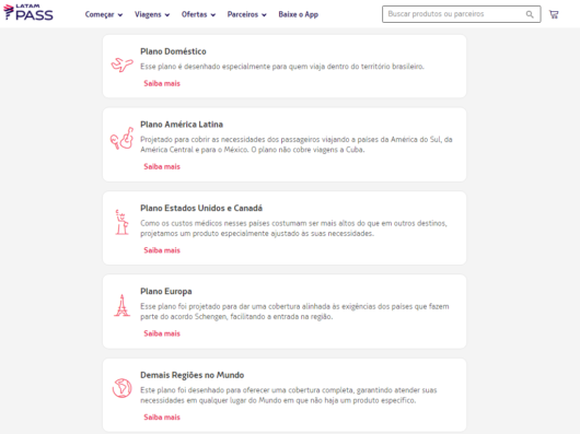 Planos de seguro de viagem oferecidos pelo Latam Pass