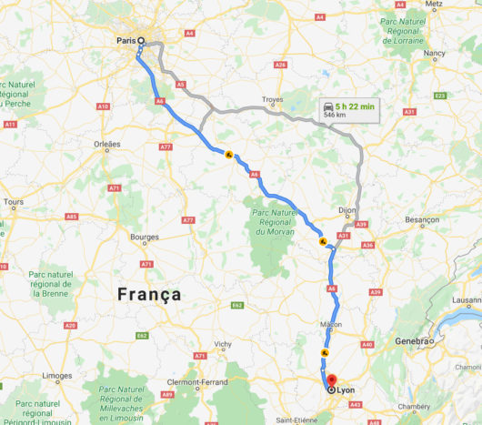 Trajeto de Paris até Lyon