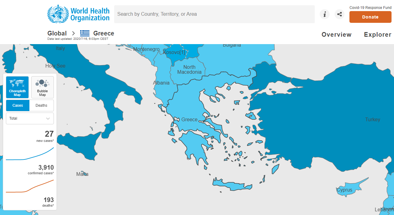 Casos de coronavírus na Grécia