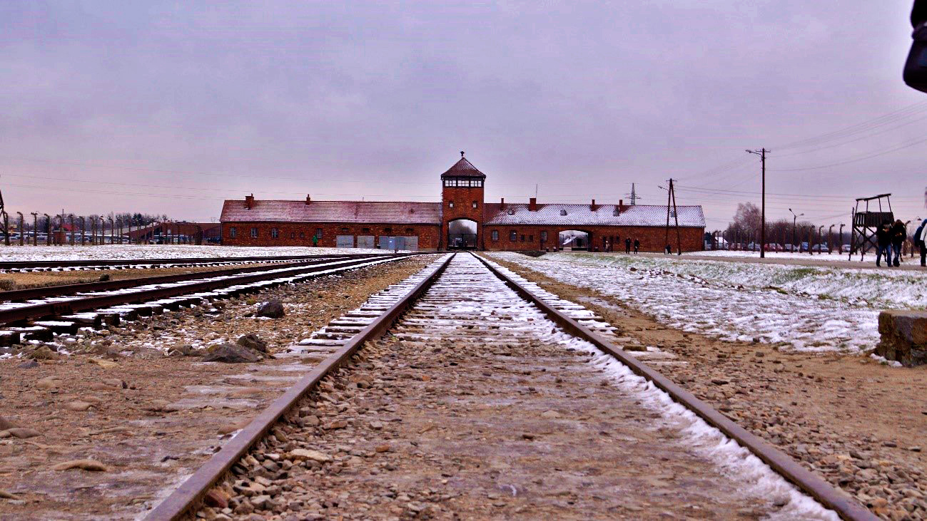 Trilhos por onde os trens entravam em Auschwitz II – Birkenau para despejar os prisioneiros