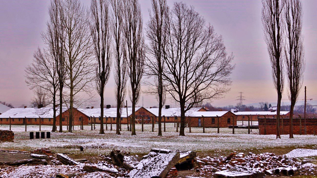 Vista dos galpões de Birkenau ainda existentes