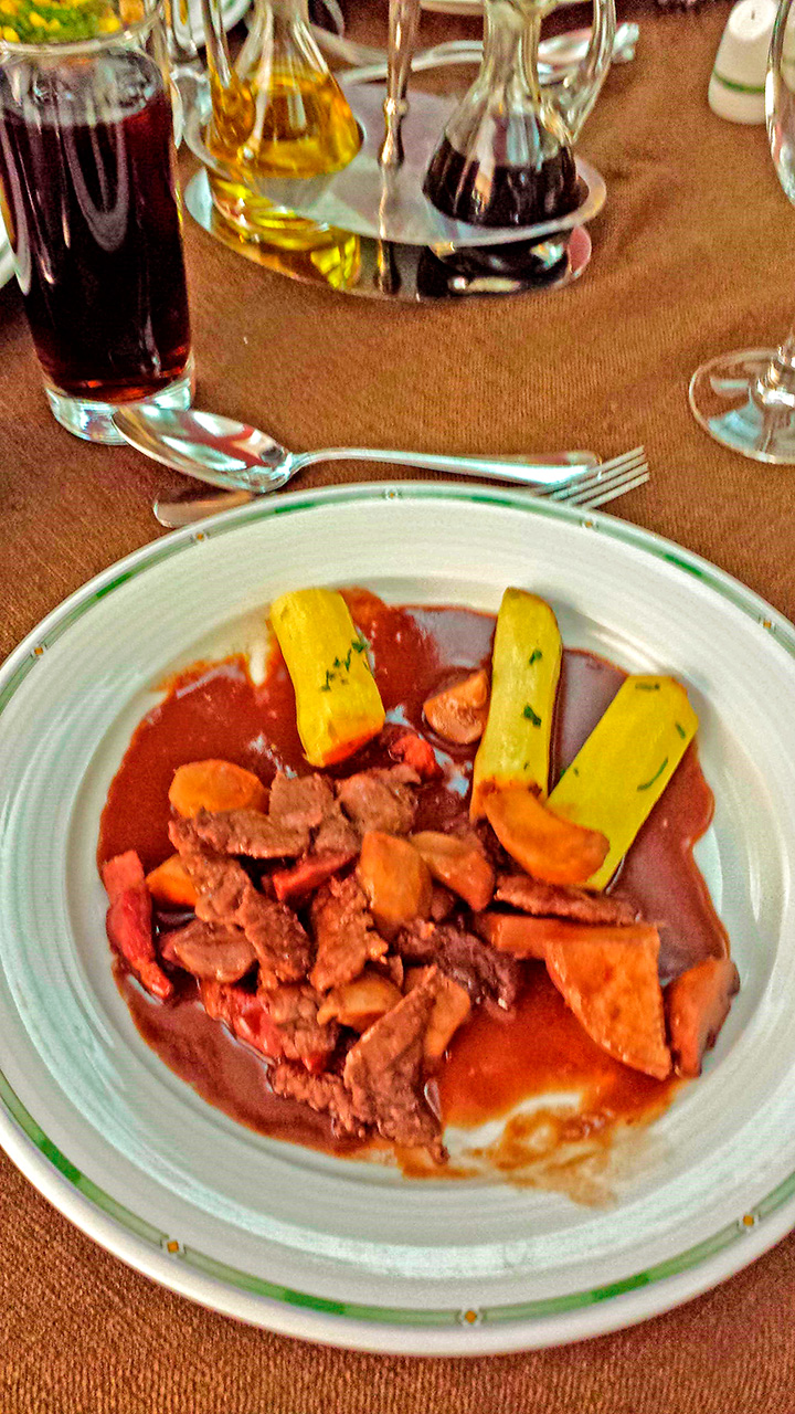 Carne exótica (carne de ema) no restaurante do Termas de Chillán
