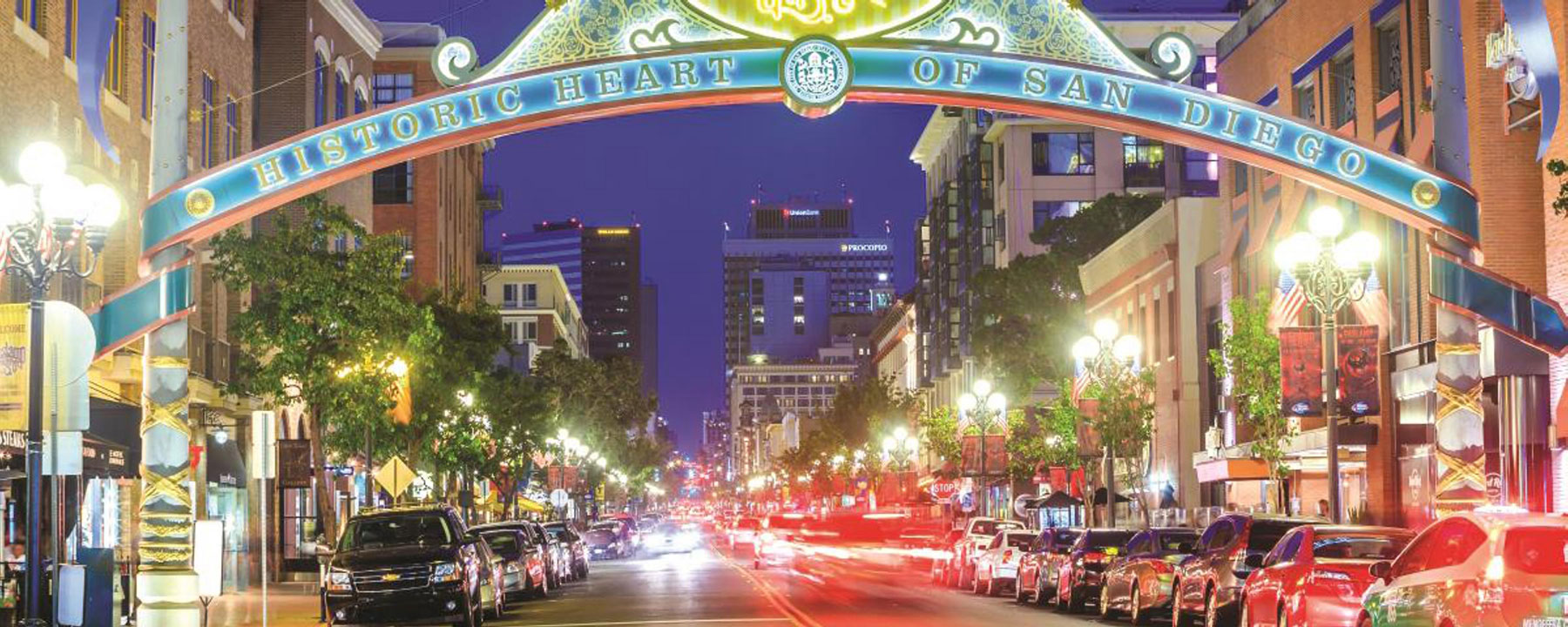 Vista de Gaslamp Quarter em San Diego na Califórnia (Créditos: gaslamp.org)