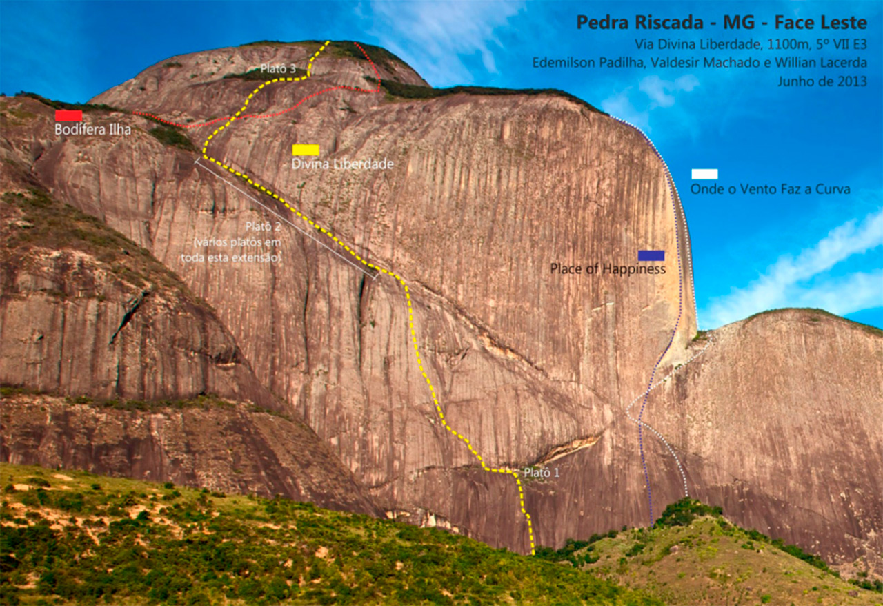 Vias de escalada na Pedra Riscada