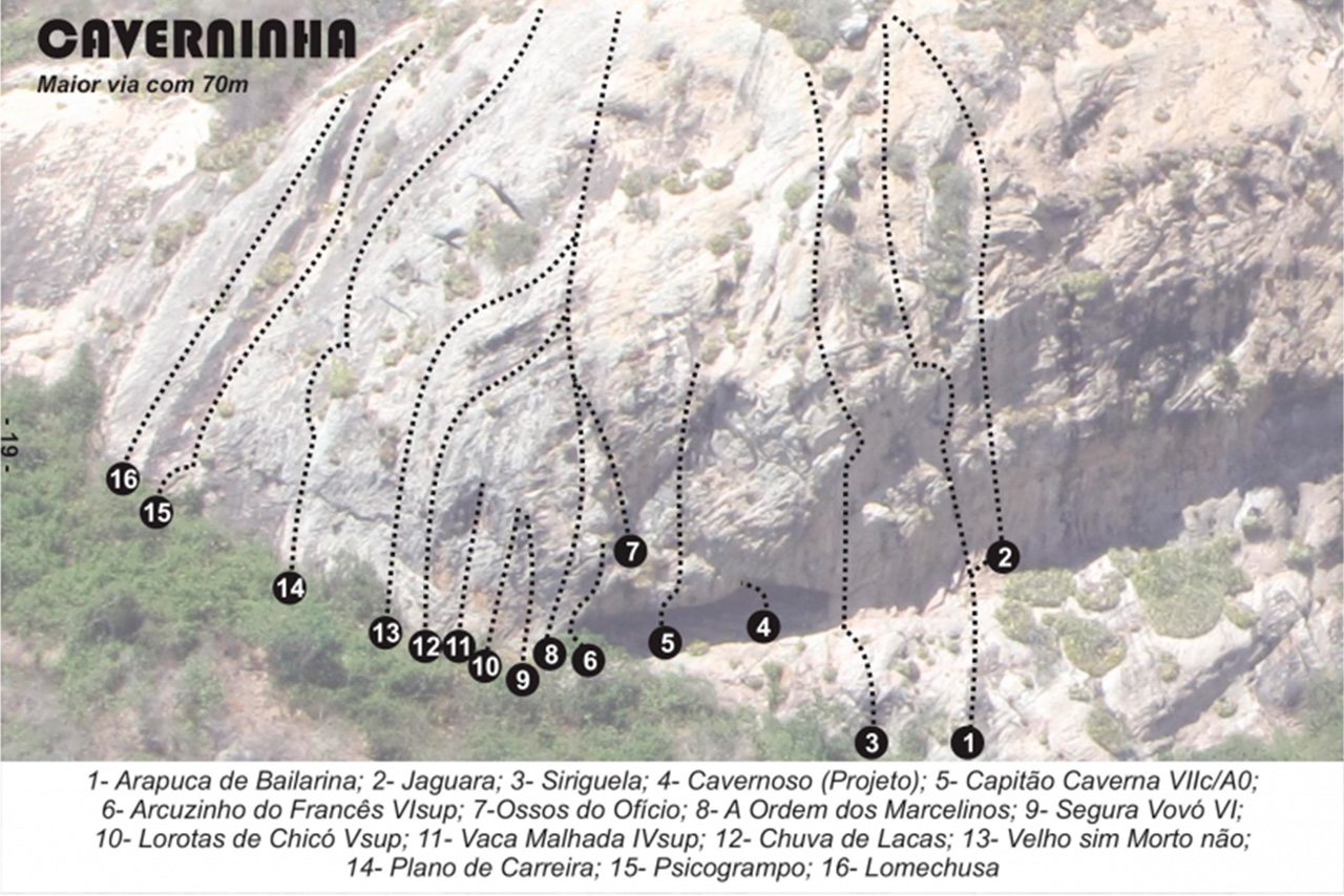 Vias de escalada na Serra Caiada