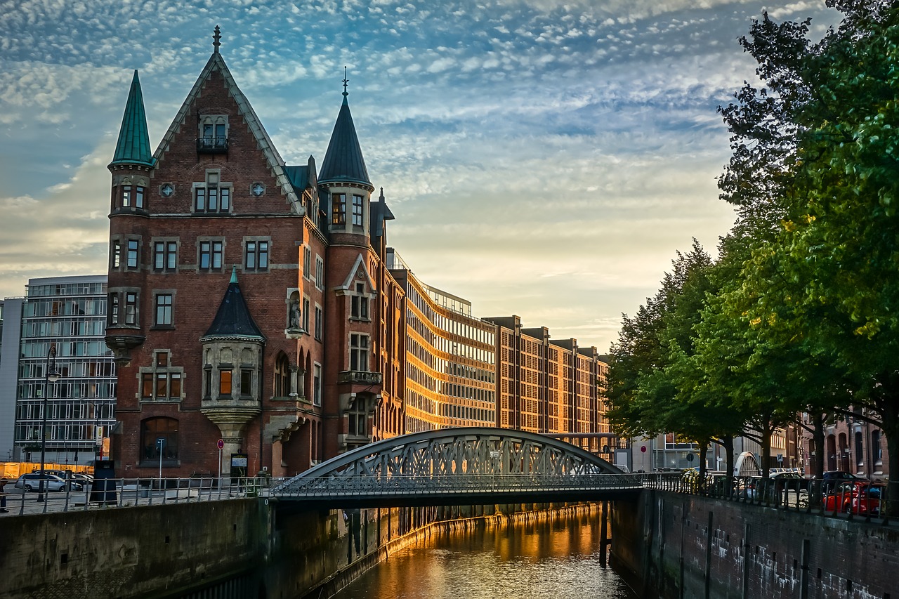 Vista de Speicherstadt em Hamburgo na Alemanha