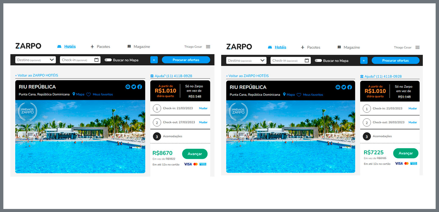 Comparação de viagem com menos dias para Punta Cana no Zarpo 2023