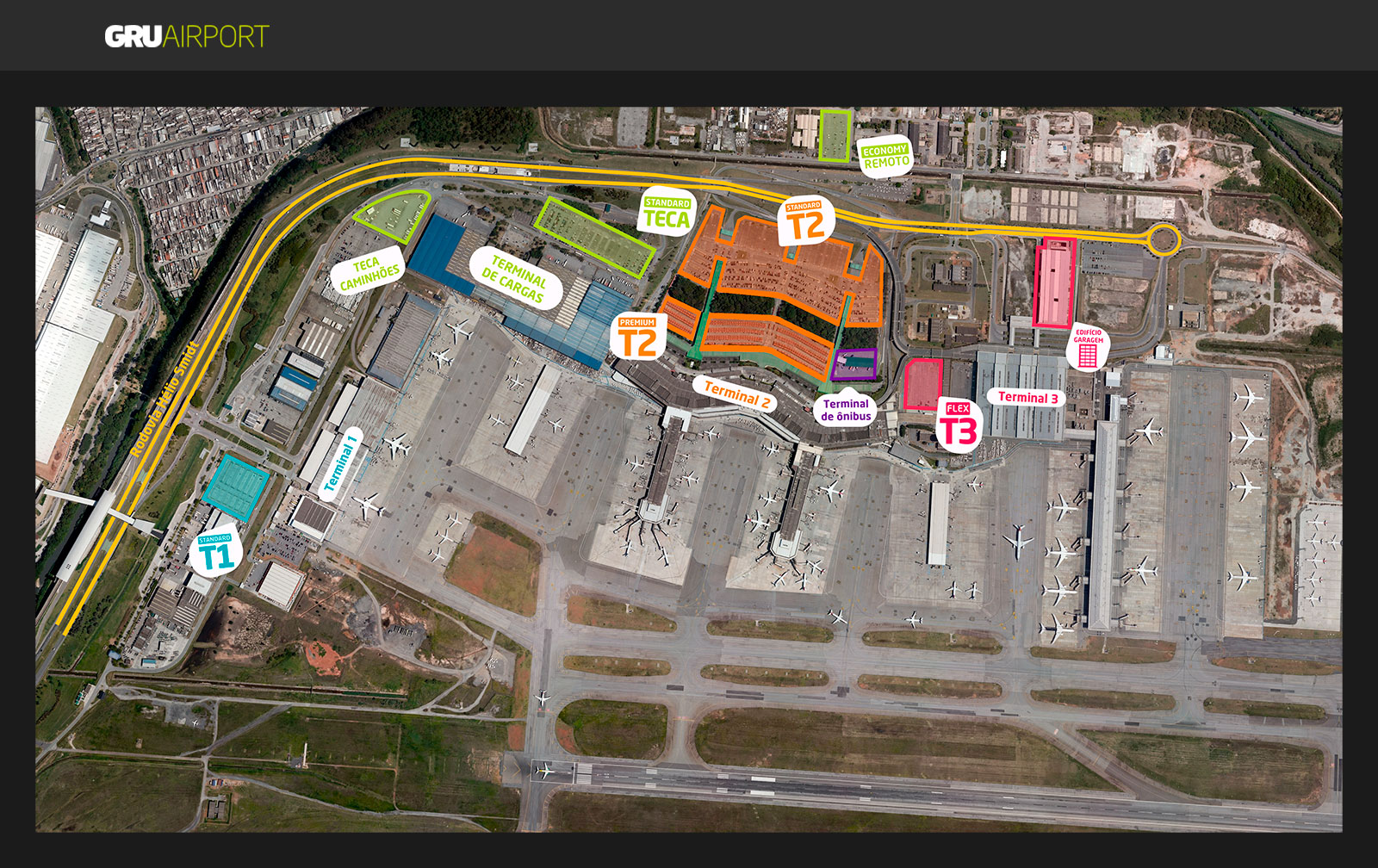 Mapa do estacionamento do aeroporto de Guarulhos