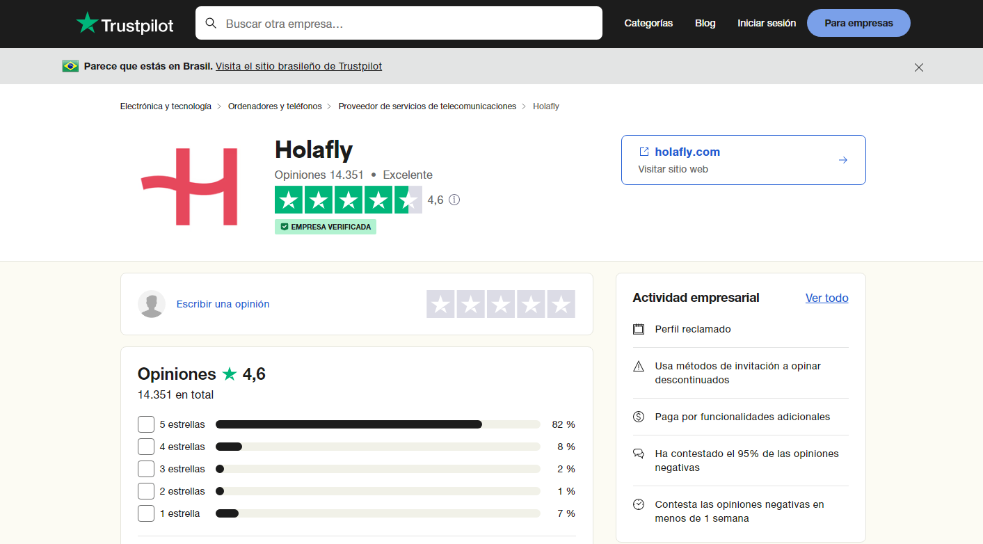 Avaliação da Holafly no Trustpilot