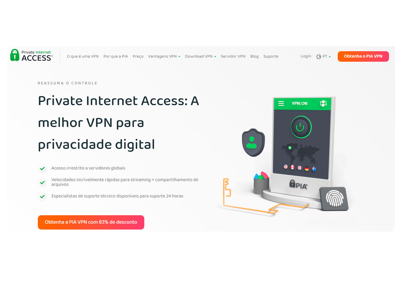 A VPN da PIA (Private Internet Access) é uma das mais recomendadas para os viajantes