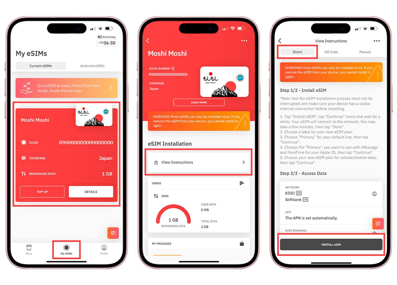 Para instalar o eSIM Airalo é muito fácil, basta seguir essas etapas