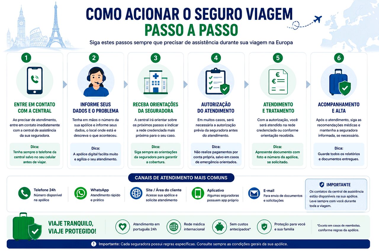 Infográfico: Como acionar o seguro viagem Europa?